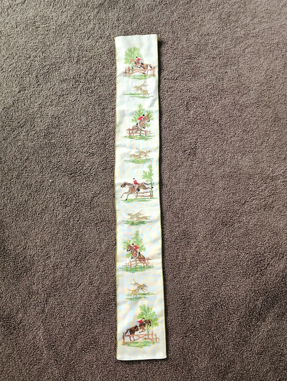 Vintage Fox Hunting Needlepoint Bell Pull